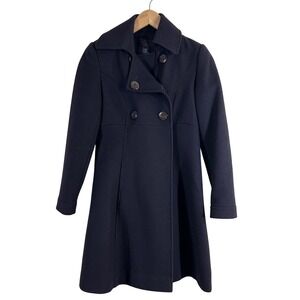 Via Spiga Women's Pea Coat 100% Wool Double Breasted Classic Long Size 0P